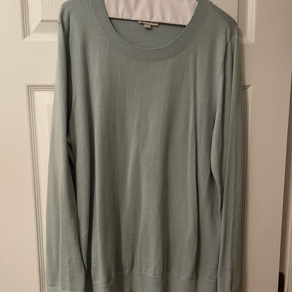 Talbots light aqua crew neck sweater XL EUC .